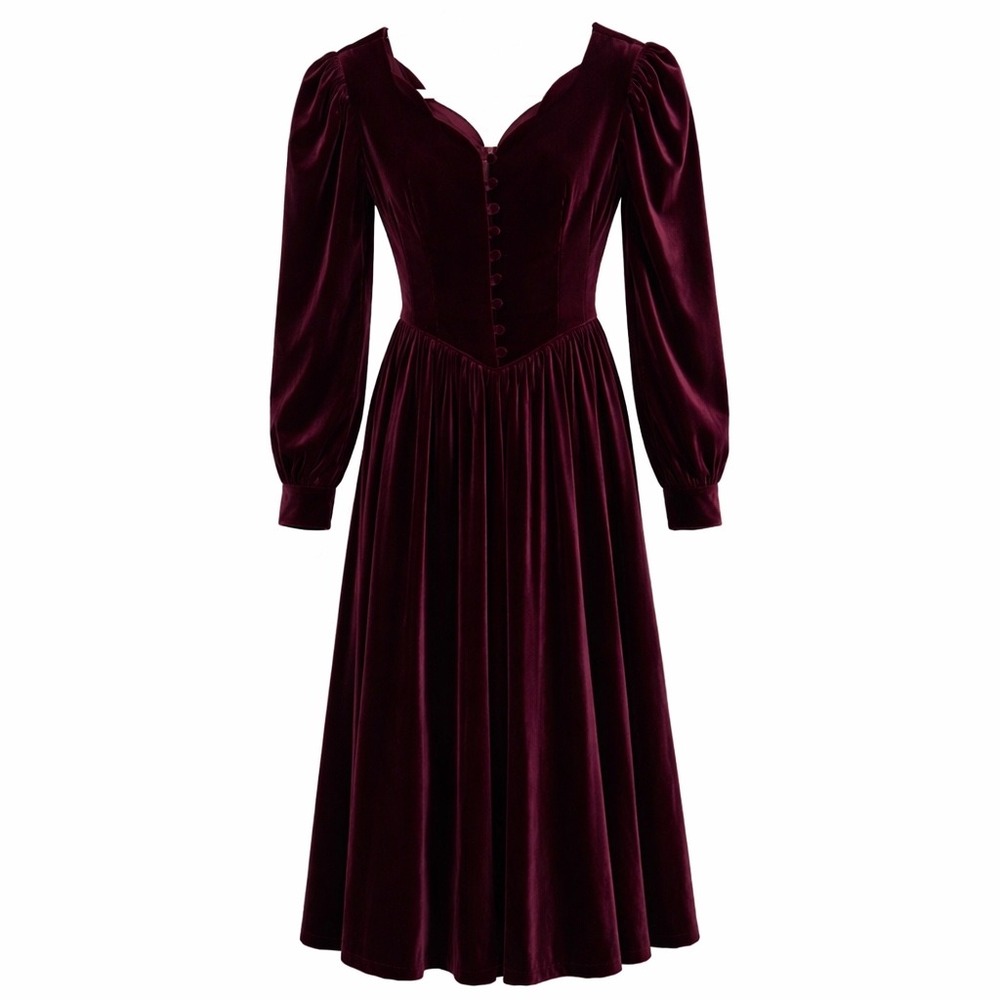 Laura Ashley Vintage Velvet Dress Burgundy Wine Victorian Gothic Size 8